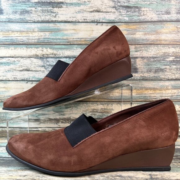 Arche Wedge Pumps Womens 9.5 Brown Nubuck Leather Dress Formal Shoe Comfort Heel - Picture 2 of 13